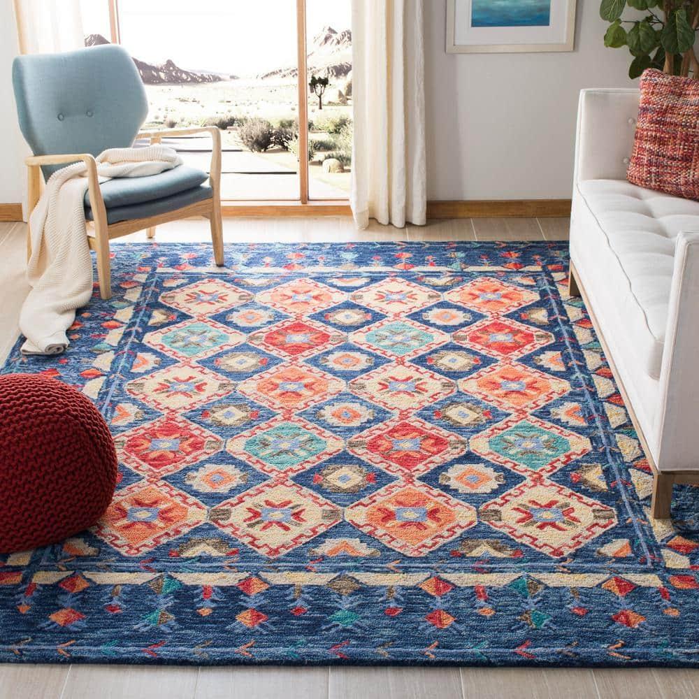 SAFAVIEH Aspen Christabella Geometric Wool Area Rug, Navy/Orange, 10' x 14'