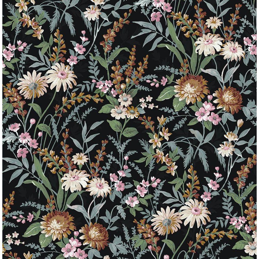 NextWall Vintage Floral Peel and Stick Wallpaper 20.5 in. W x 18 ft. L - Onyx