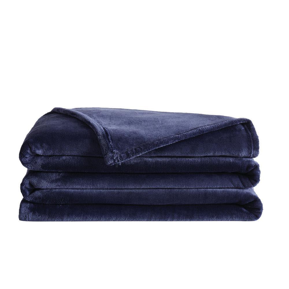 Truly Soft Velvet Plush Family Blanket Navy: 120x120" Microplush, Machine Washable, All Ages