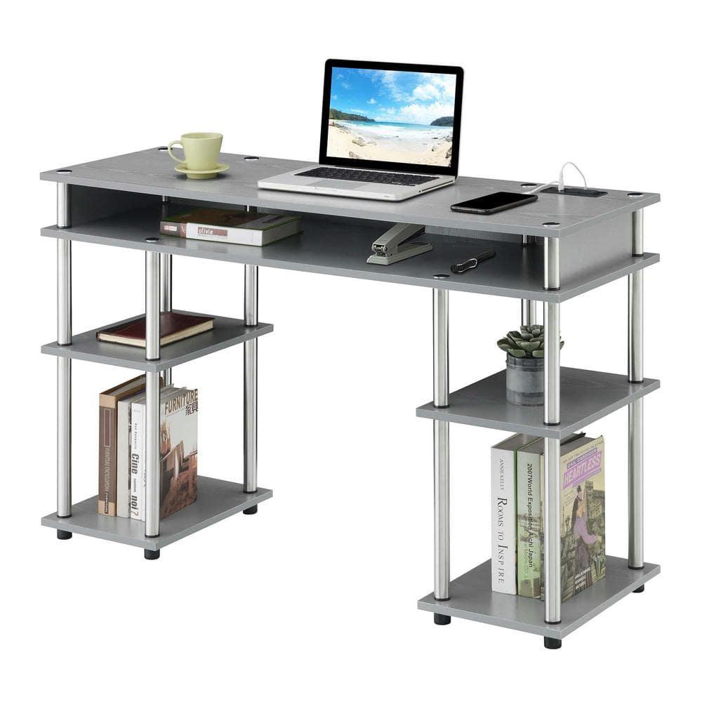 Adult, Designs2Go No Tools 30 inches Tall Student Desk w/ Charging Station and Shelves, Gray