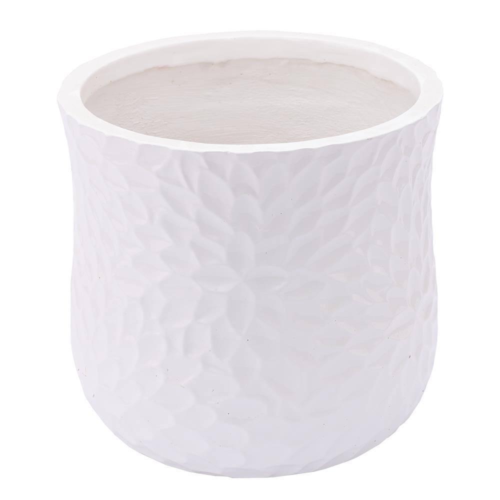 LuxenHome White MgO Floral Round Planter