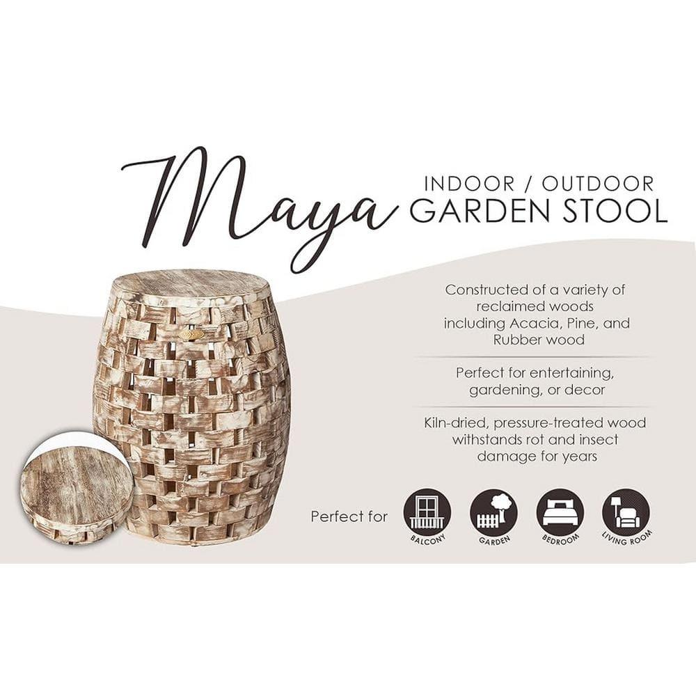 Balkene Home Maya Oval Rustic Garden Stool Wood Outdoor Seating & End Table Portable Adaptable Outdoor Furniture - Seasoned Patina Finish