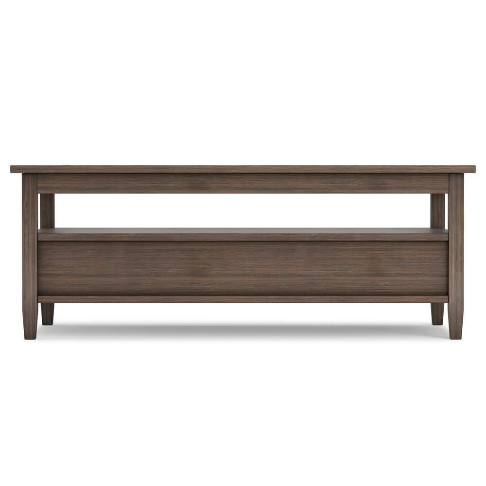 Simpli Home Warm Shaker 48"W Solid Wood Coffee Table with Two Storage Drawers and Open Shelf
