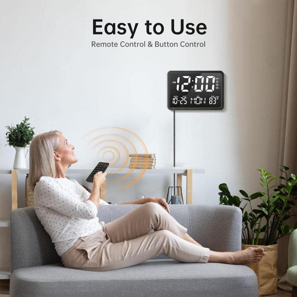JALL 10.5" Digital Clock with Large Display, Calendar Day and Date, DST, Temperature, Dual Alarms, for Desk, Wall Mounted, Living Room, Bedroom, Gift for Elderly, Seniors, Dementia