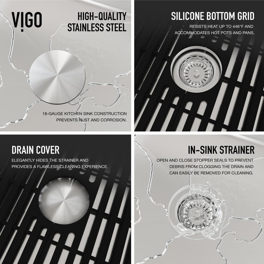 Vigo VGR3320CK1 32-inch Farmhouse Stainless Steel Kitchen Sink, Grid and Strainer