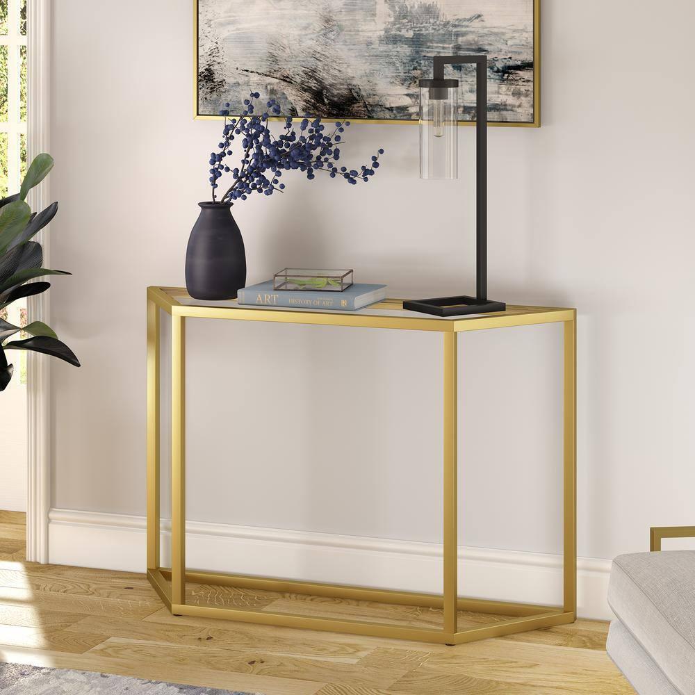 Evelyn&Zoe Levi 44" Wide Trapezoid Console Table, Brass