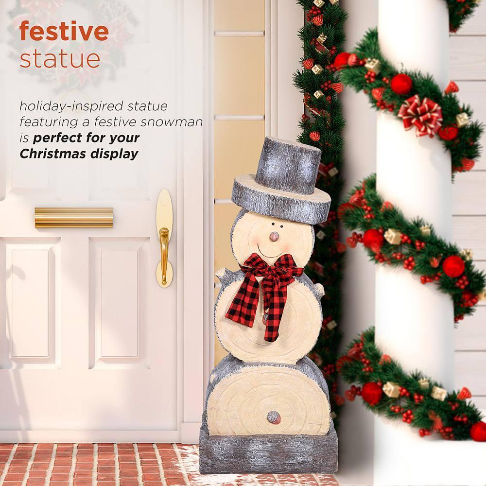 Alpine Corporation 16" x 9" x 38" Wooden Snowman Holiday Statue, Brown/Tan