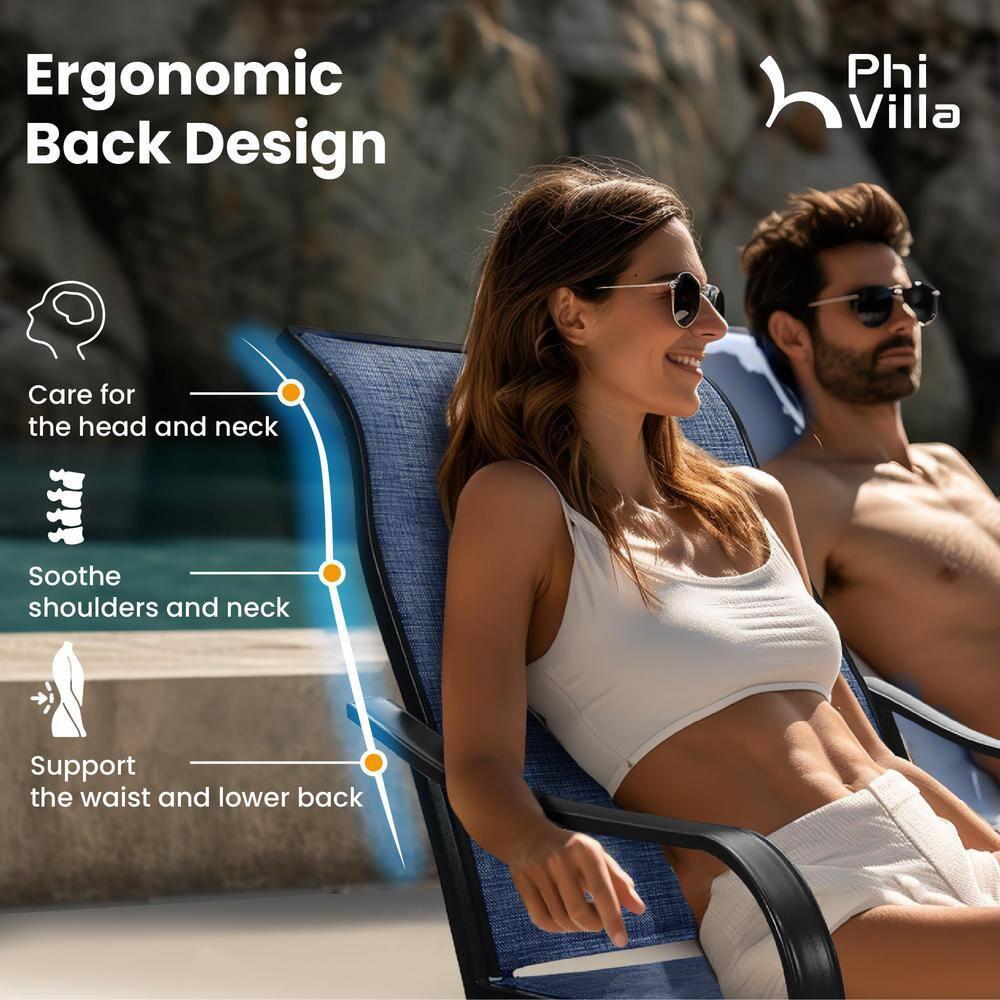 QSHIMY Patio Dining Chair Set of 2 Outdoor Swivel Dining Chairs High Back Armchairs,All Weather Outdoor Chair with Textilene Mesh Fabric & Black Metal Frame for Outdoor Lawn Garden Poolside (Blue)