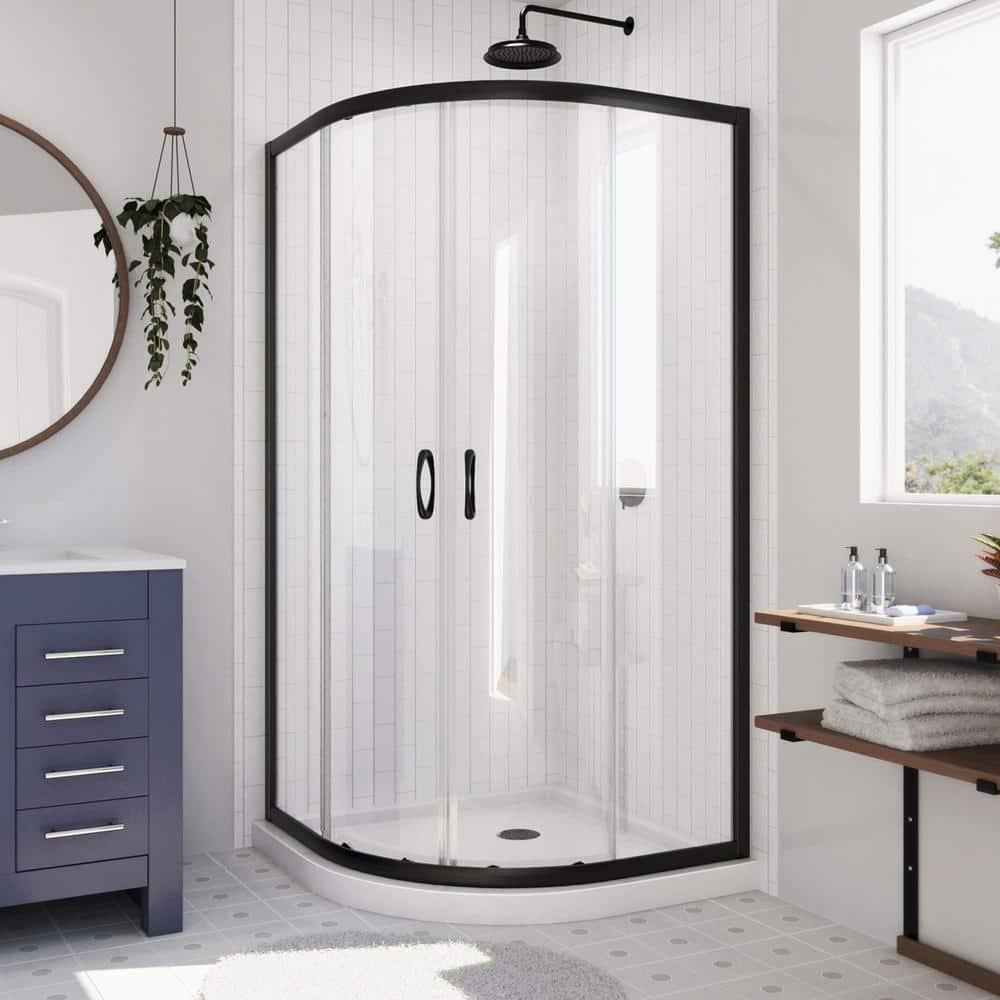 DreamLine Prime 33" W x 33" D x 74.75" H Semi-Frameless Sliding Shower Enclosure with Base Included DL-6701-09CL