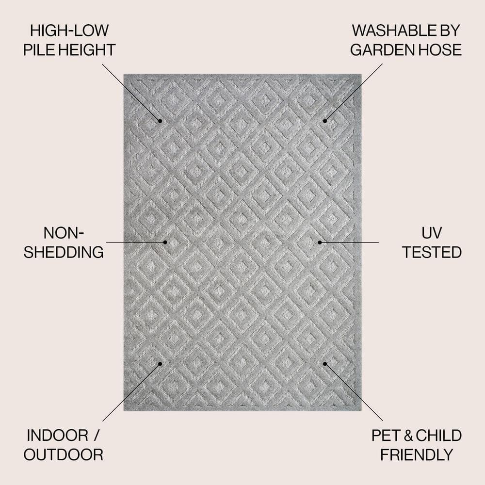 3'x5' Portmany Neutral Diamond Trellis Indoor/Outdoor Area Rug, Light Gray - JONATHAN Y