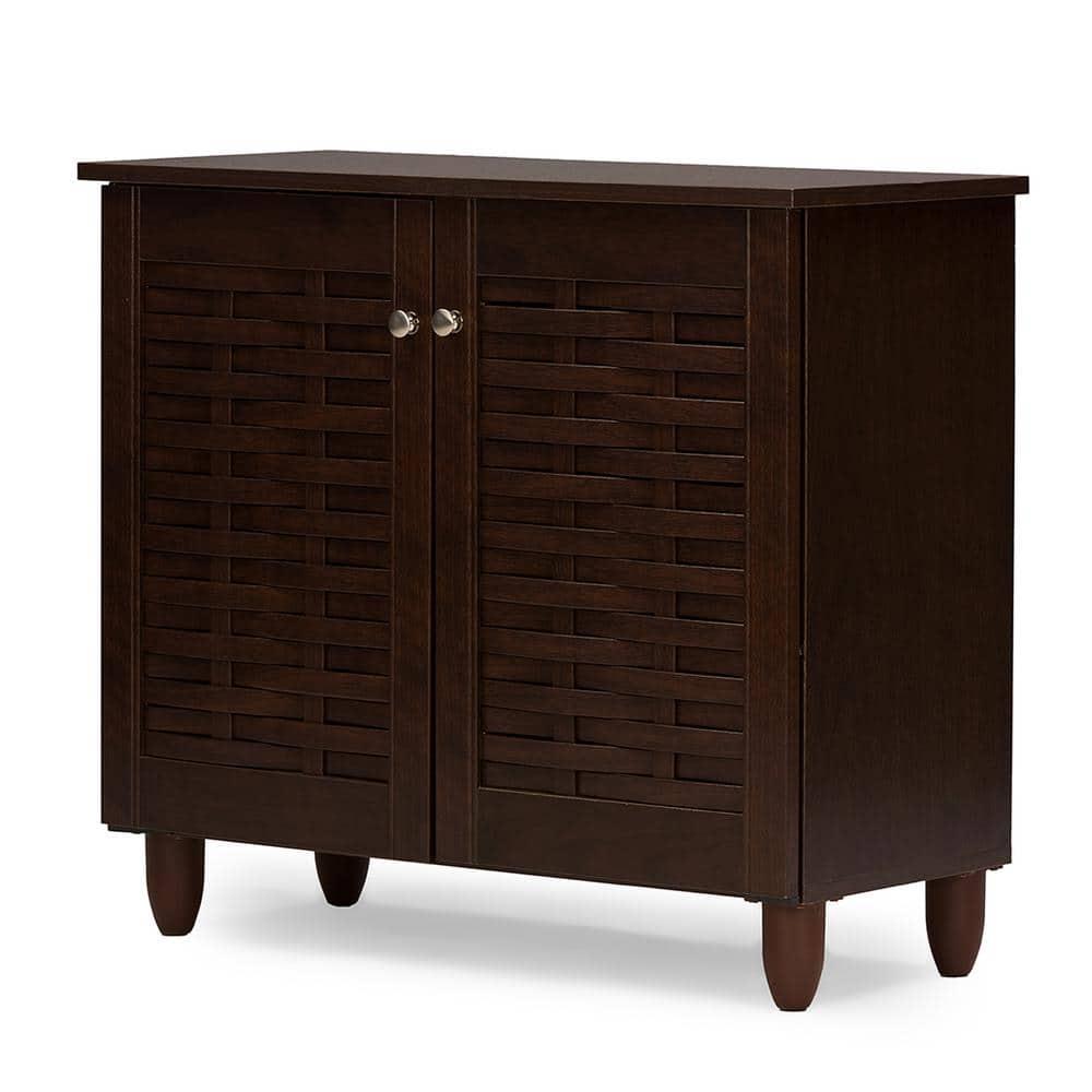 Wholesale Interiors Winda Modern and Contemporary 2-Door Dark Brown Wooden Entryway Shoes Storage Cabinet -