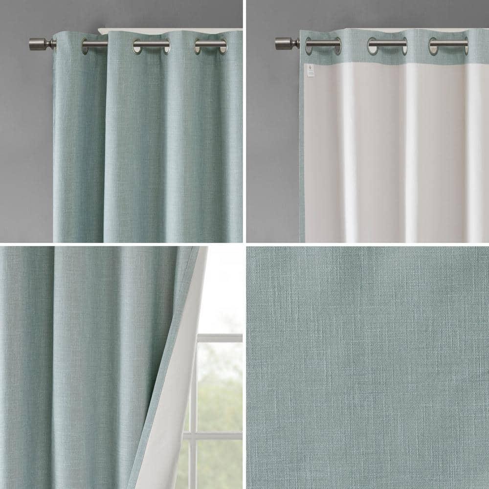 84"x50" Rune Printed Heathered Blackout Curtain Panel Aqua: SunSmart Energy Efficient Grommet Top Curtain