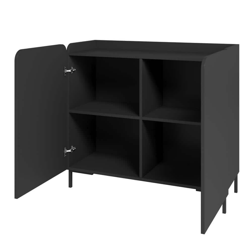 Manhattan Comfort 2pc Bogardus TV Stand for TVs up to 65" and 2 Door Accent Cabinet Set Black: Mid-Century Modern, Particle Board Construction