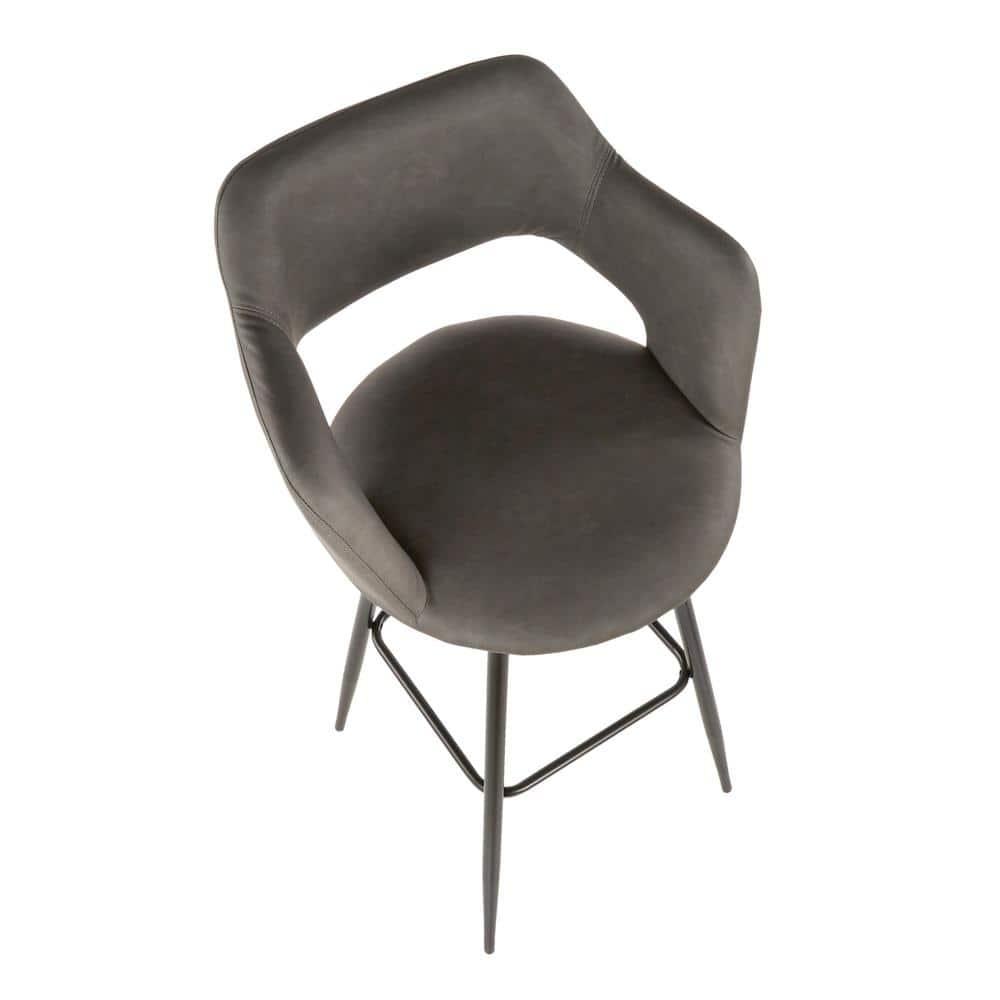 LumiSource Set of 2 Margarite Barstools Black Metal/Gray Faux Leather