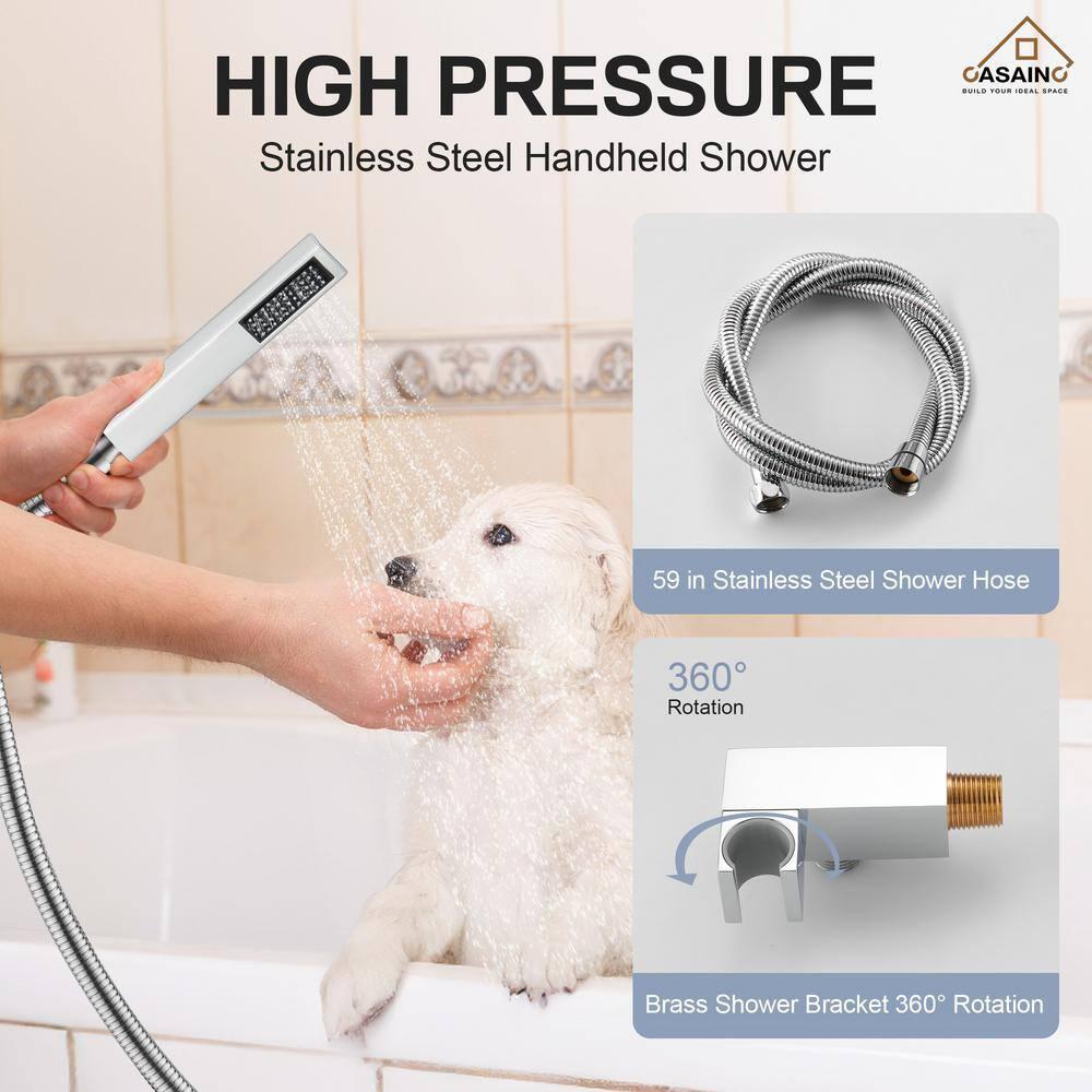 Large Chrome Dual Shower Head with Handheld and Body Jets
