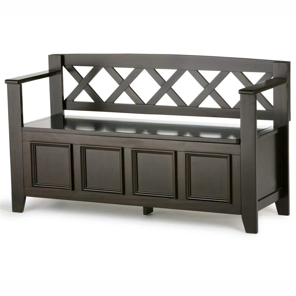 Simpli Home Amherst 48"W Solid Wood Entryway Storage Bench with Lift-Top Lid and Dual Compartments