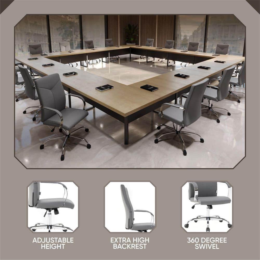 LeisureMod Sonora High-Back Leather Office Chair with Adjustable Height, Swivel, and Tilt in Grey