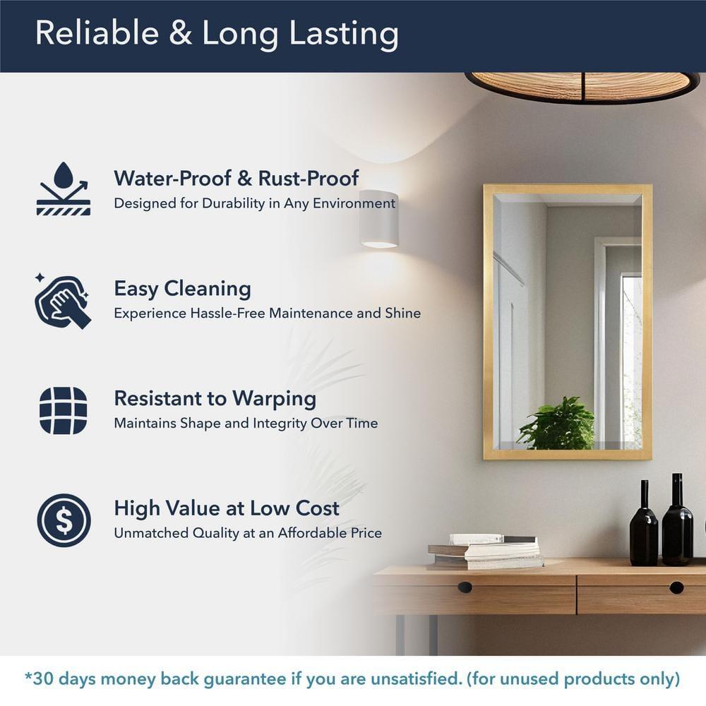 Head West Gold Stainless Steel Metal Framed Mirror for Bathroom Vanity – Decorative Rectangular Bathroom Mirror for Over Sink, Bedroom & Living Room, 24"x30"