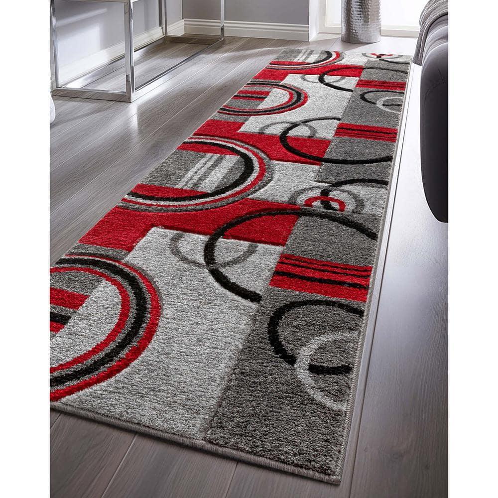 Well Woven Ruby Galaxy Waves Modern Geometric Grey & Red 2' x 7' Runner Rug