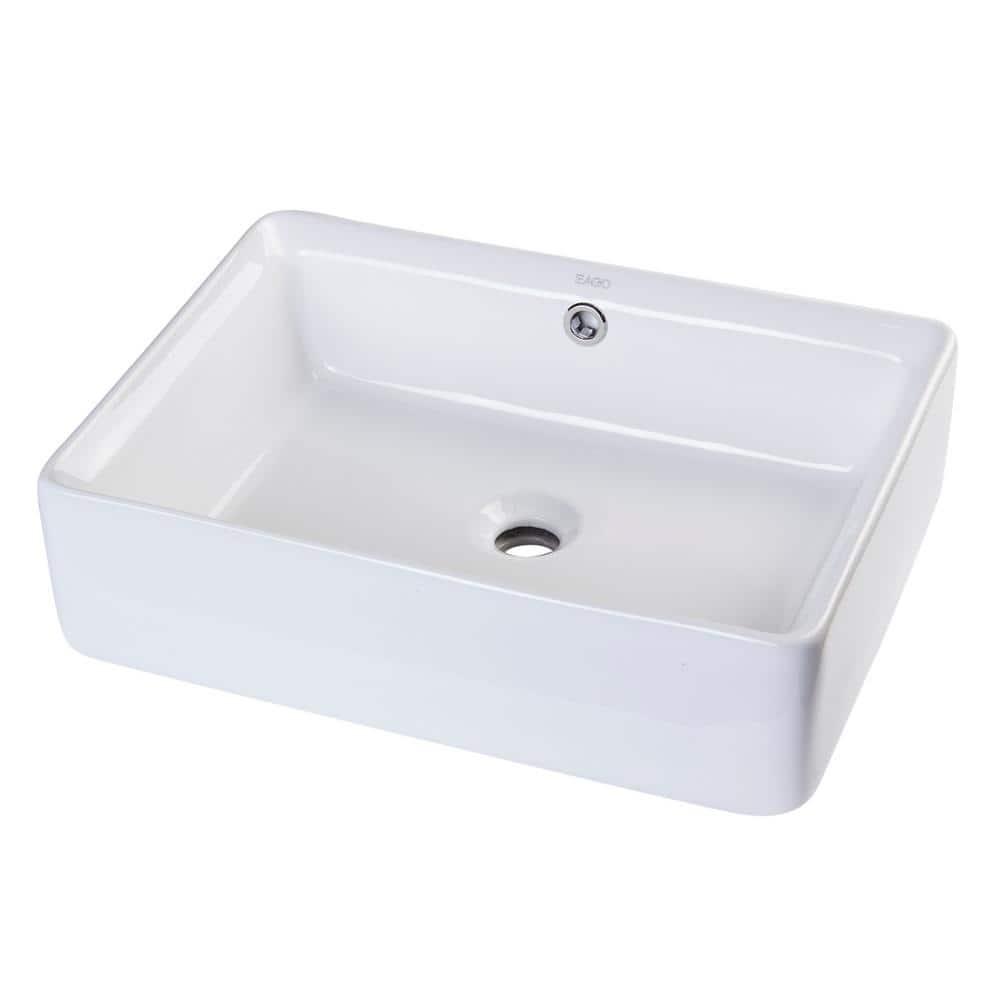 EAGO 14.125'' White Porcelain Rectangular Bathroom Sink with Overflow