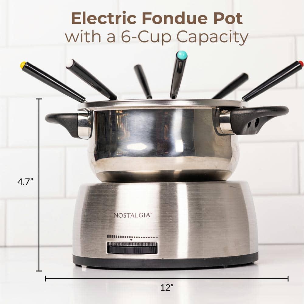 Nostalgia Nostalgia 6-Cup Stainless Steel Electric Fondue Pot with Temperature Control, 6 Color-Coded Forks and Removable Pot - Perfect for Chocolate, Caramel, Cheese, Sauces and More
