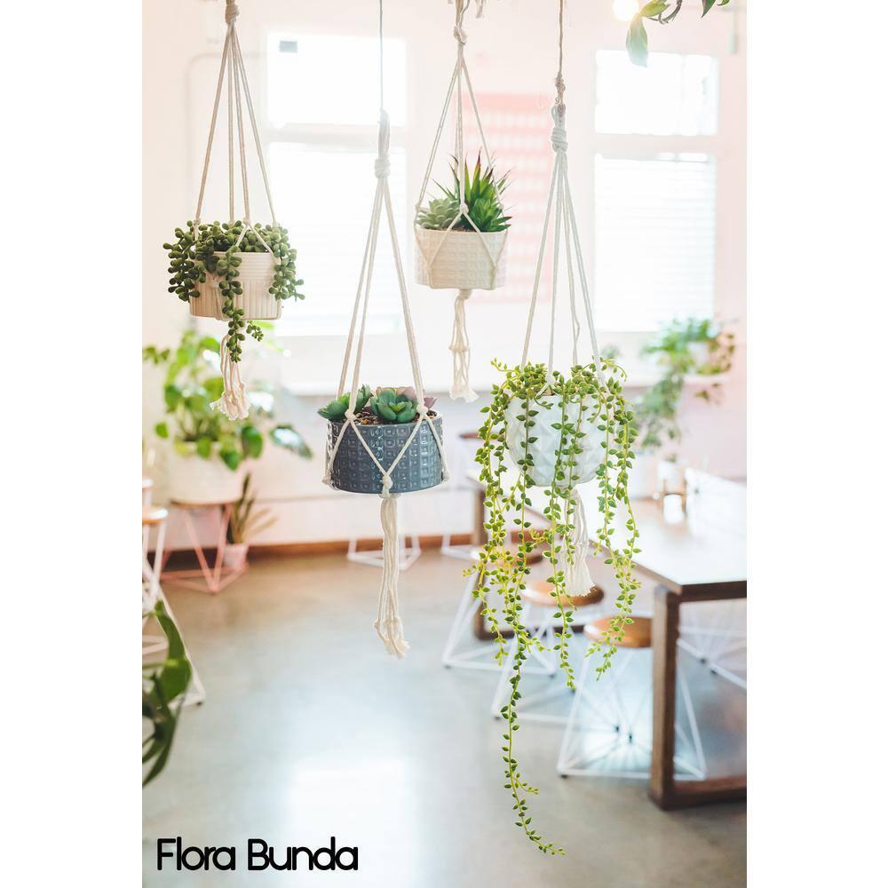 32 in. Artificial String of Pearls in Macrame Hanging Ceramic Planter