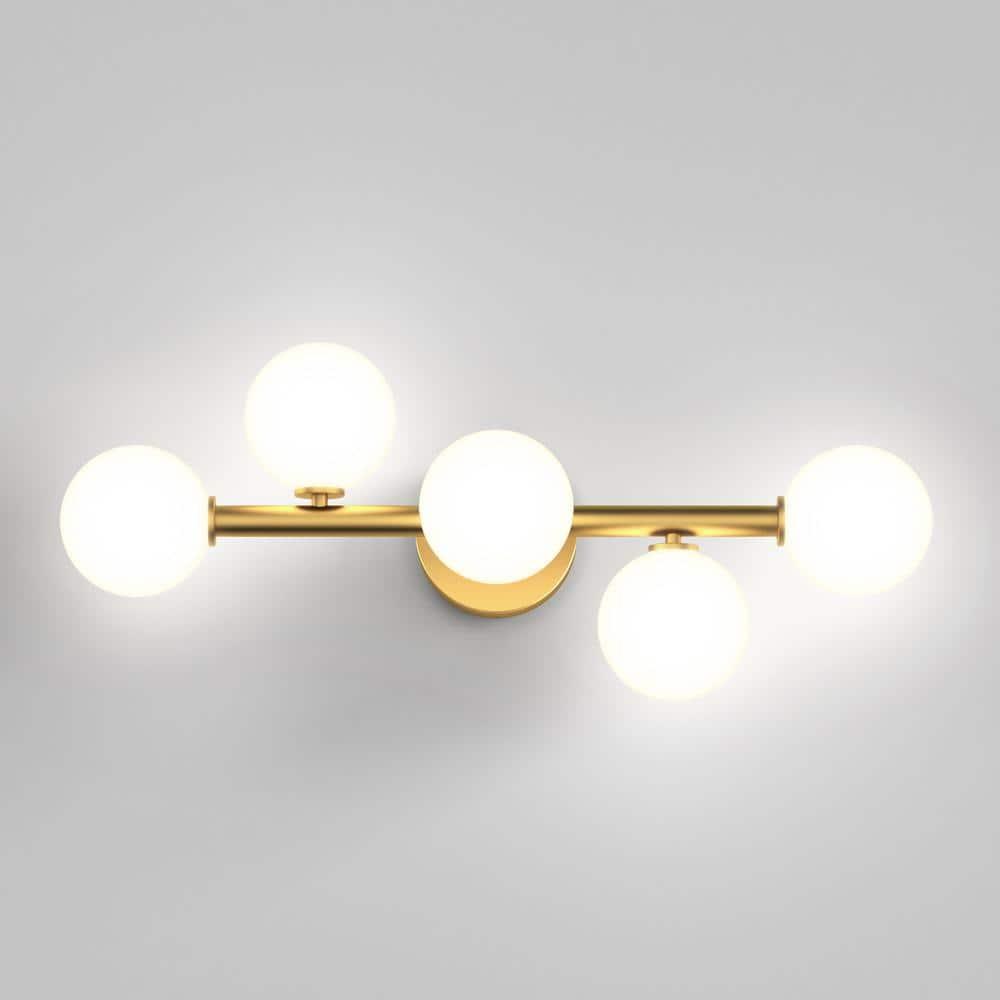 Gold 5-Light Integrated LED Vanity Light with Glass Globes