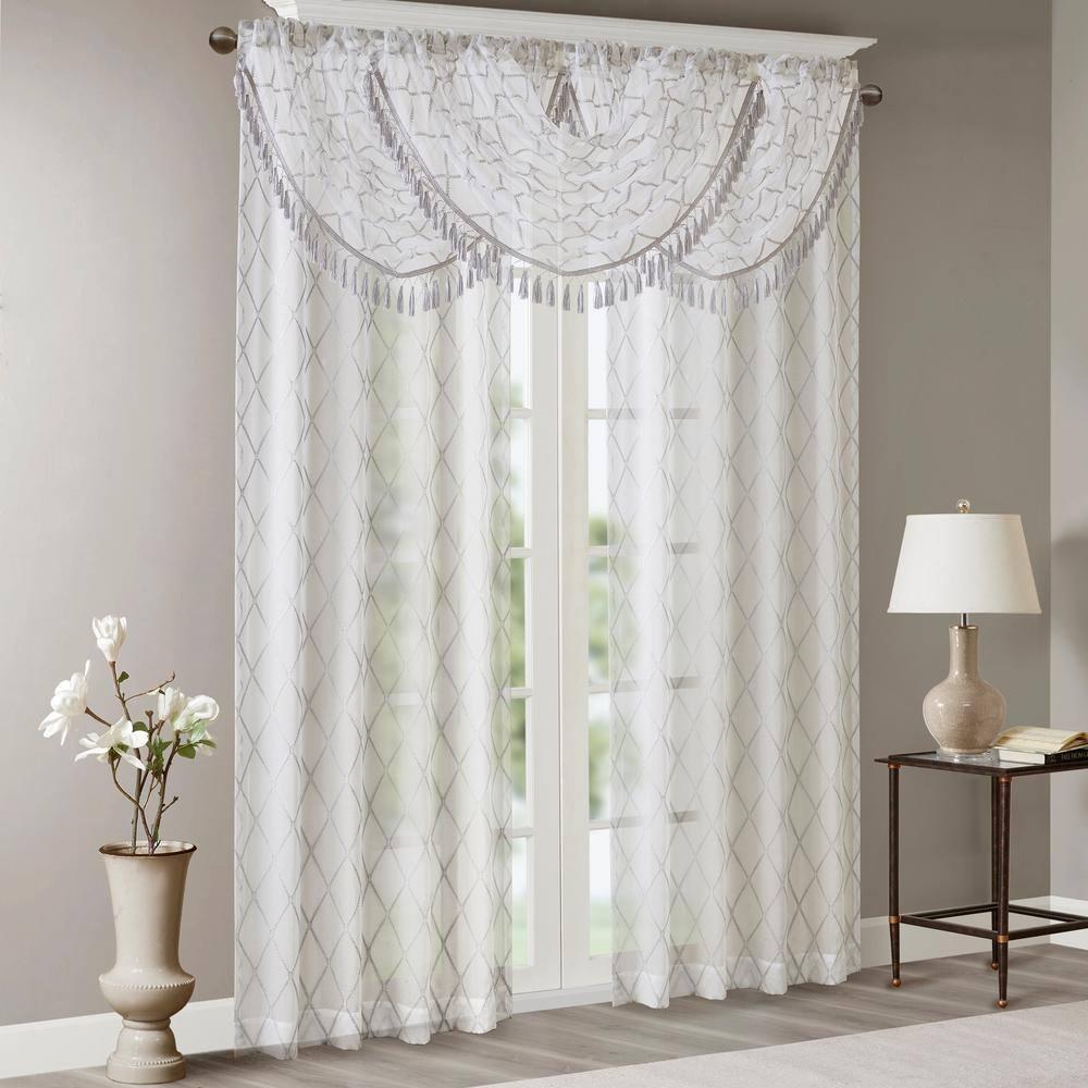 Madison Park Irina Diamond Sheer Embroidered Waterfall Valance
