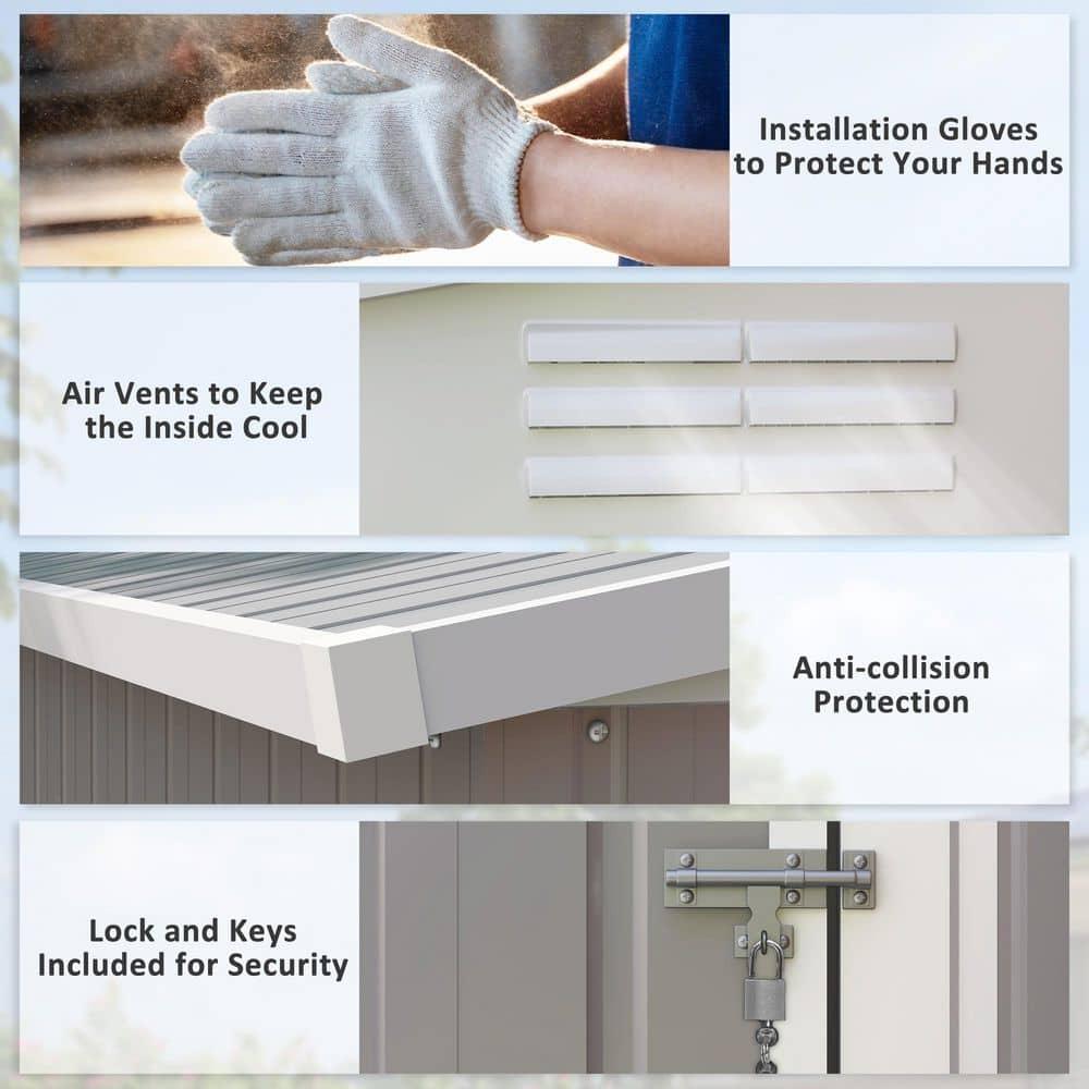 Outsunny 4' x 7.7' Metal Outdoor Storage Shed, Lean to Storage Shed, Garden Tool Storage House with Lockable Door and 2 Air Vents for Backyard, Patio, Lawn