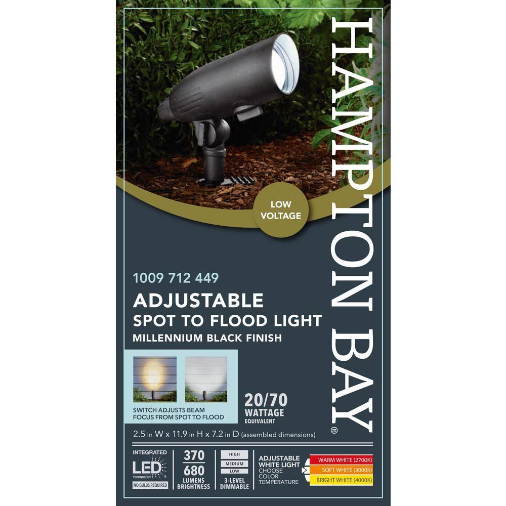 200 Lumens Black Hardwired Low Voltage LED Color Temperature Adjustable Outdoor Spotlight or Flood Light with Clear Lens