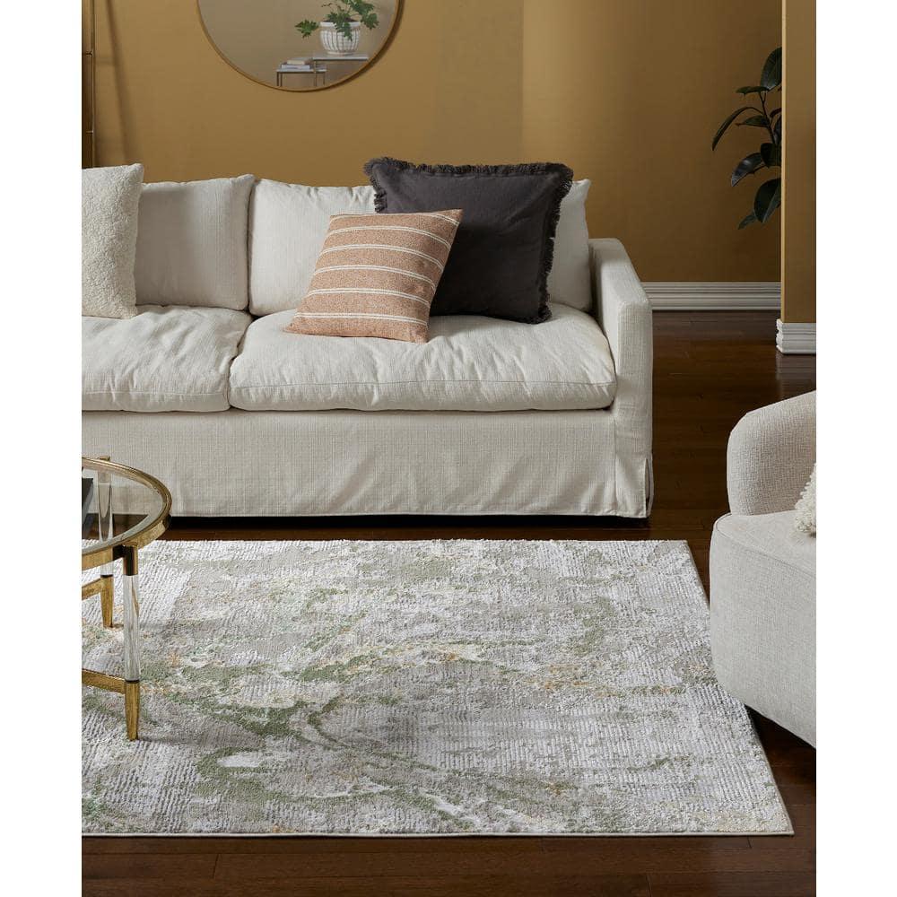 TOWN & COUNTRY LUXE Opaline Bold Marble Area Rug with Glam Metallic Ribbed Texture Pile, Sage Green