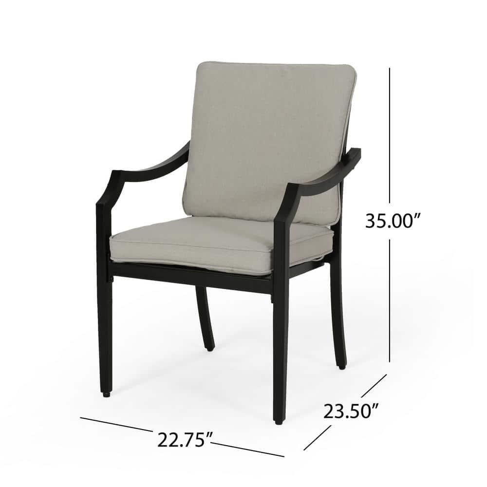 Noble House San Diego Patio Dining Arm Chair in Black and Beige (Set of 2)