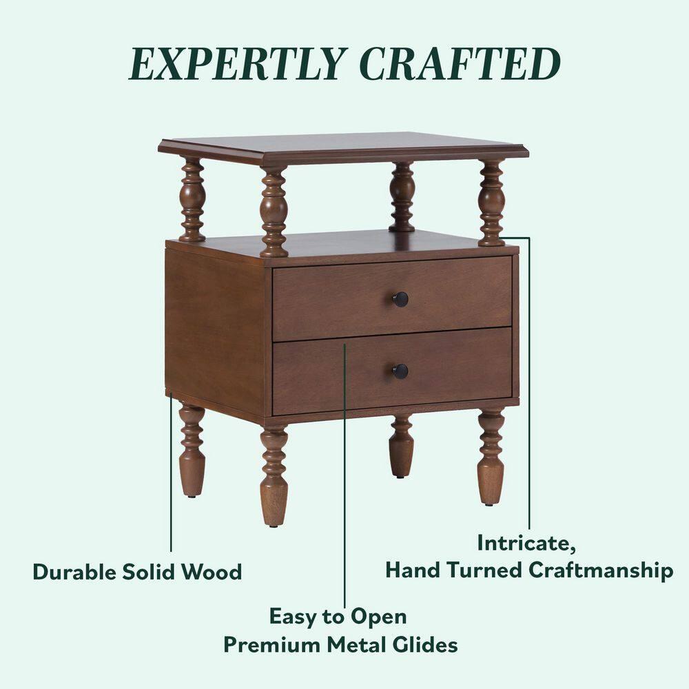 Vivienne Easy Assembly Solid Wood Spindle 2-Drawer Nightstand