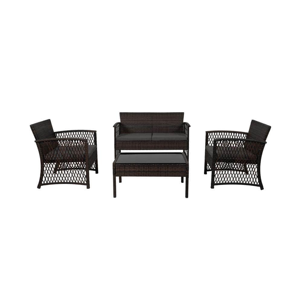 Morada 4-Piece Woven Rattan Wicker Sofa Set, Gray