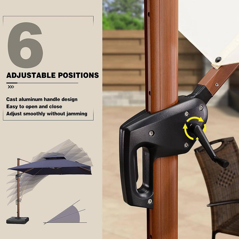 PURPLE LEAF 11FT Deluxe Square Wood Grain Patio Umbrella, Large Offset Cantilever Umbrella with 360° Rotation, Navy Blue