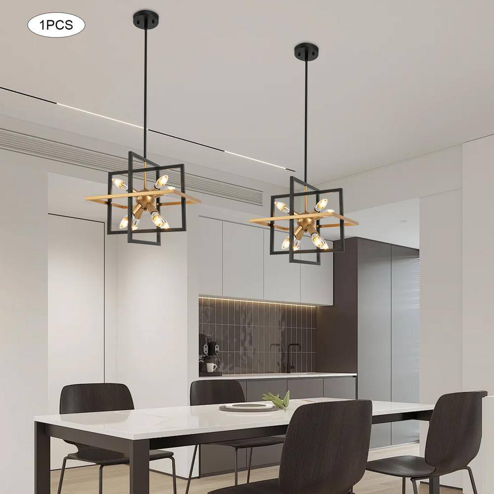 Modern Black and Gold Chandelier, 8-Light Geometric Pendant Light Fixture, Dining Light Fixtures Adjustable Chandelier for Dining Room Entryway Foyer Hallway Bedroom Living Room Kitchen Island