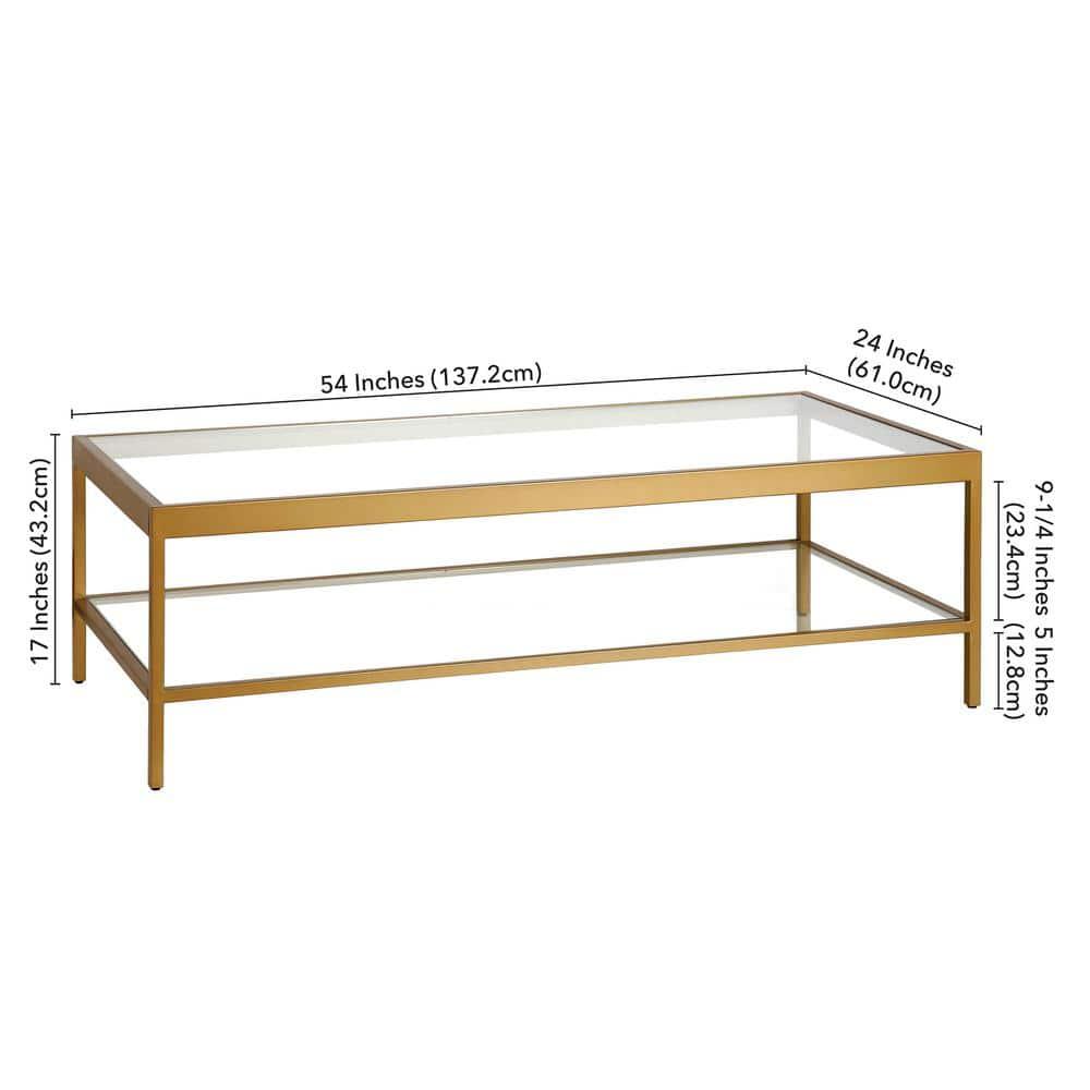 Evelyn&Zoe Alexis 54" Wide Rectangular Coffee Table, Brass