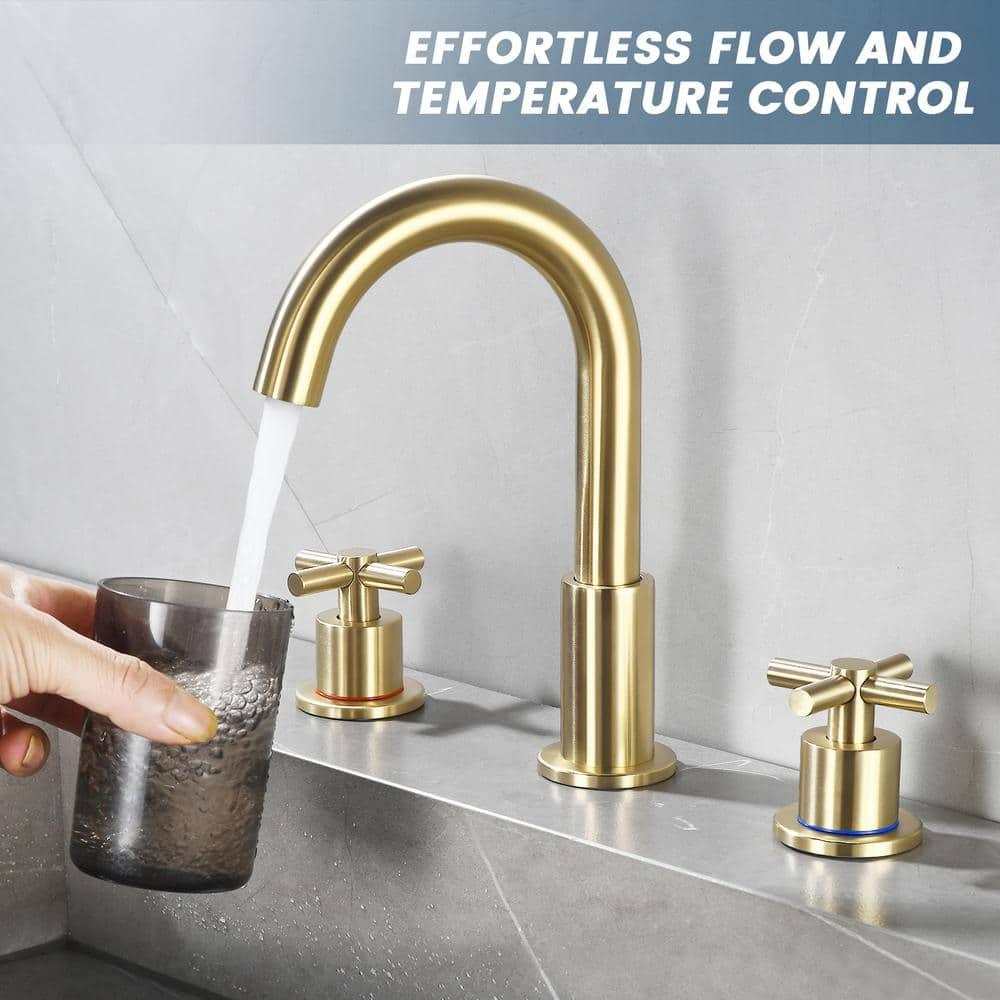 GXCROR Bathroom Faucets for Sink 3 Hole,2-Handle 8 inch Widespread Bathroom Sink Faucet with Pop Up Drain, Brushed Gold Basin Faucet Mixer Taps