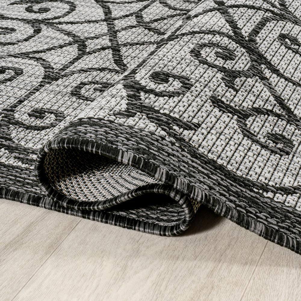 8' x 10' Madrid Vintage Filigree Textured Weave Indoor/Outdoor Area Rug, Light Gray/Black - JONATHAN Y