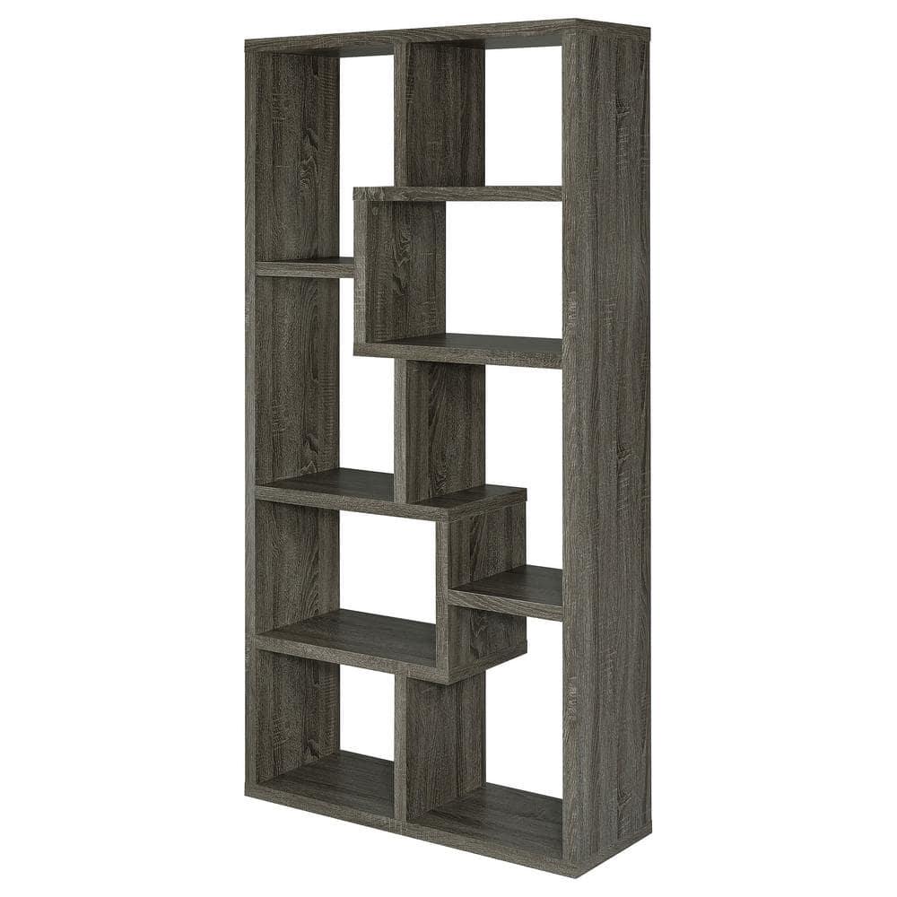 Coaster 10-Shelf Transitional Wood Geometric Bookcase in Gray