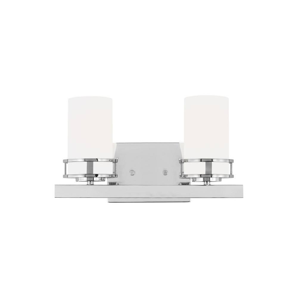 Robie 14 in. 2-Light Chrome Transitional Rustic Wall Bathroom Vanity Light with Etched White Glass Shades