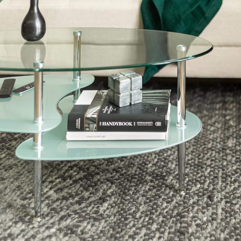 Walker Edison Mid-Century Modern Oval Glass Coffee Table