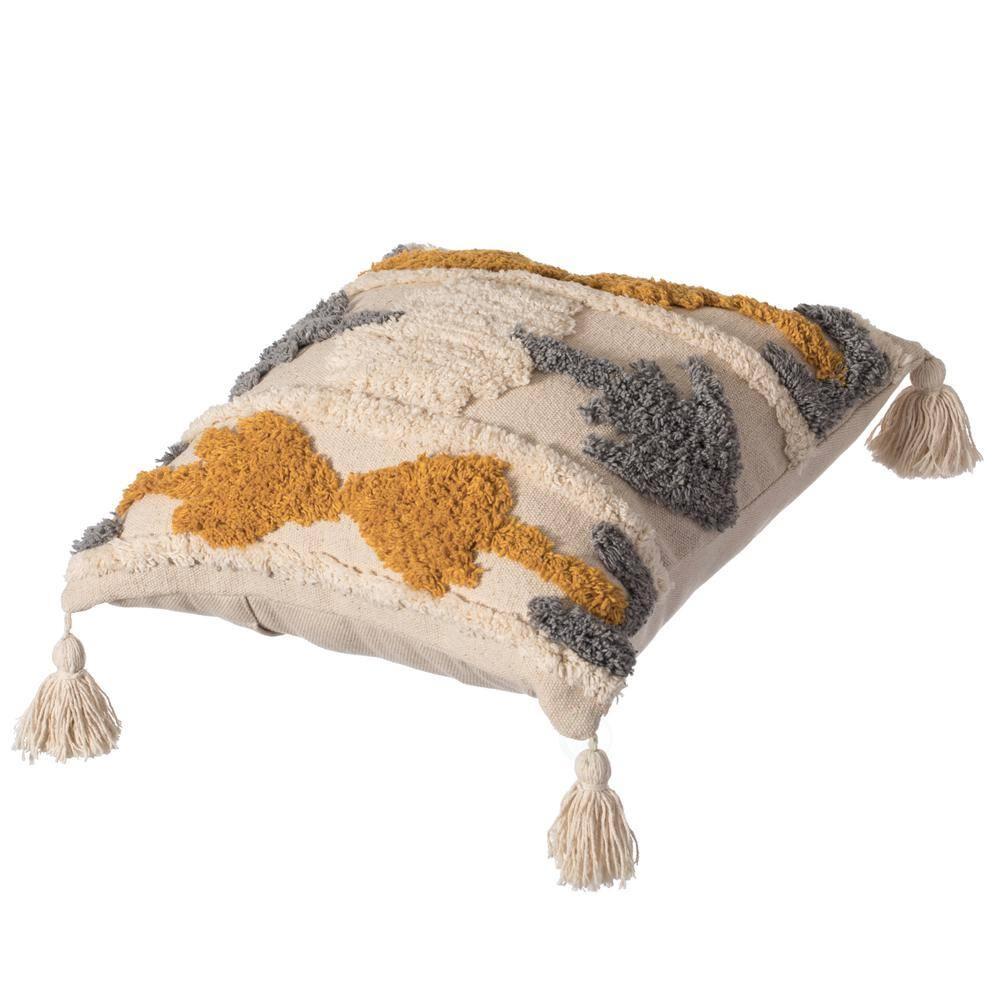 DEERLUX 16 " Handwoven Cotton Throw Pillow Cover with Tufted Multicolor Fringed Southwest Pattern and Corner Tassels, Multicolor