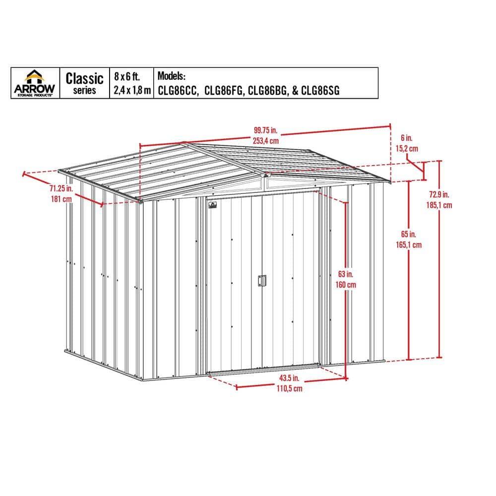 Arrow 8 ft. W x 6 ft. D Galvanized Steel Storage Shed