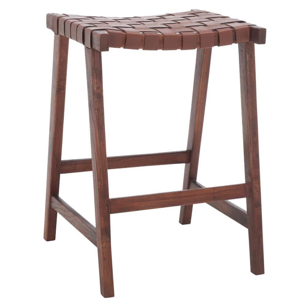 Abreu Rectangle Counter Stool - Cognac/Walnut - Safavieh