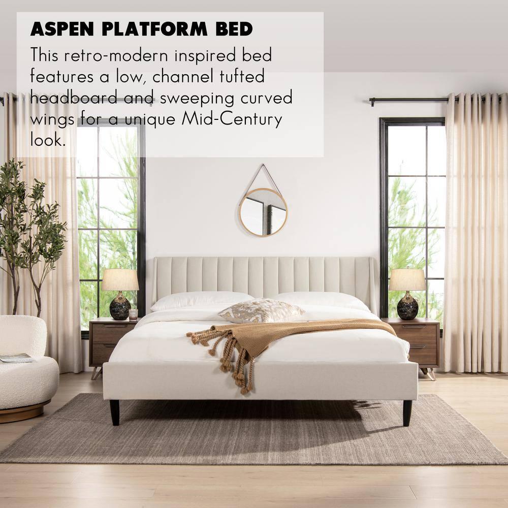 Aspen Vertical Tufted Headboard Platform Bed Set King Light Beige Linen
