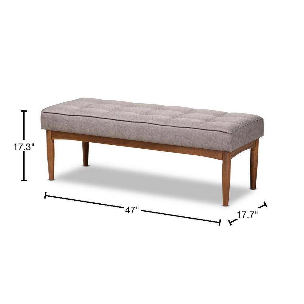 Sanford Wood Dining Ottoman Gray/Walnut Brown - Baxton Studio: Padded Fabric, Tufted Design, Angled Legs
