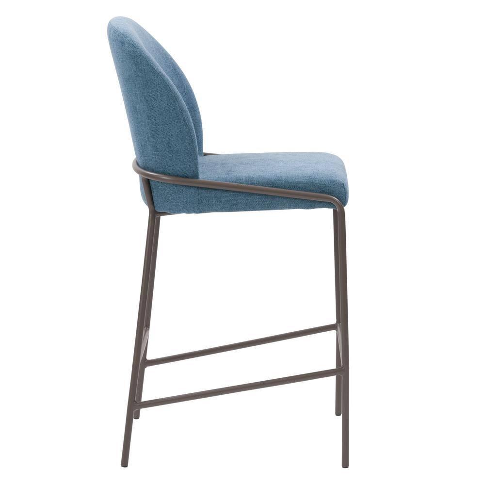 Blakeley Counter Height Barstool Blue - CorLiving: Upholstered, Metal Footrest, Polyester Fiber, Wood Frame