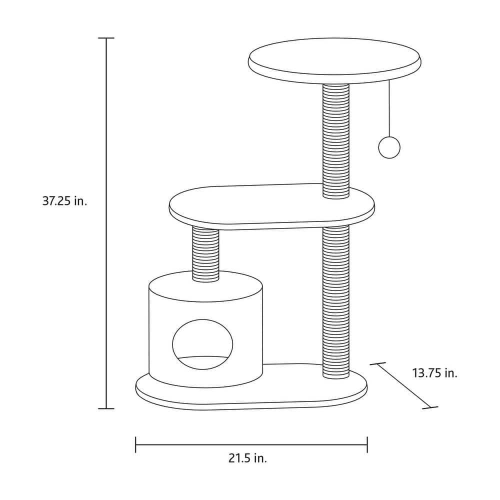 TRIXIE Casta 37.4" Cat Tree with Sisal Scratching Posts, Plush Covered Condo and Platforms, Dangling Cat Toy