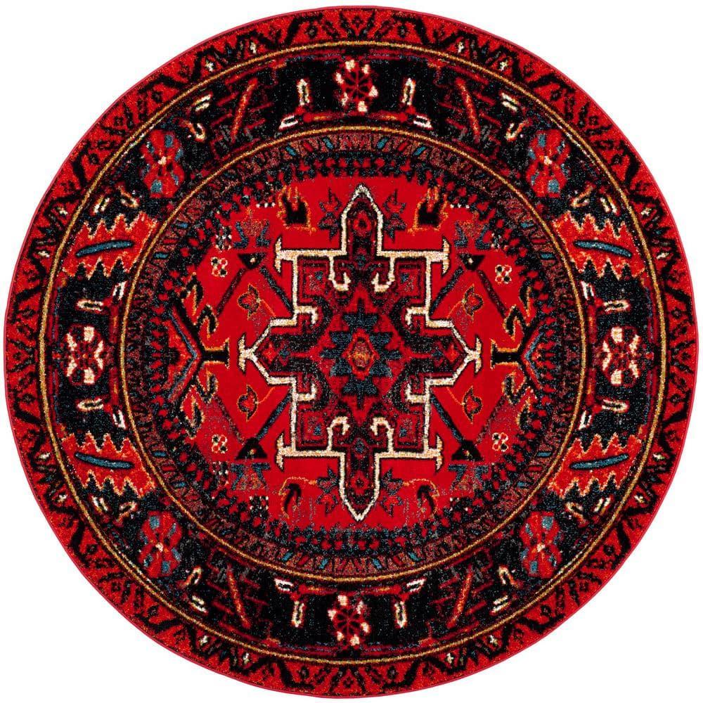 Vintage Hamadan VTH211 Power Loomed Area Rug - Red/Multi - 4' round - Safavieh.